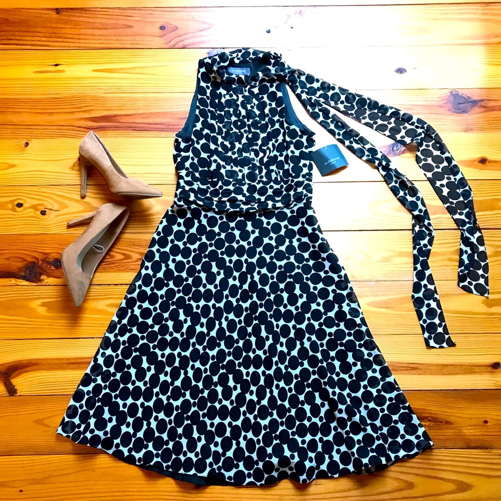 Liz Claiborne Black White Scarf Dress, NWT, 4